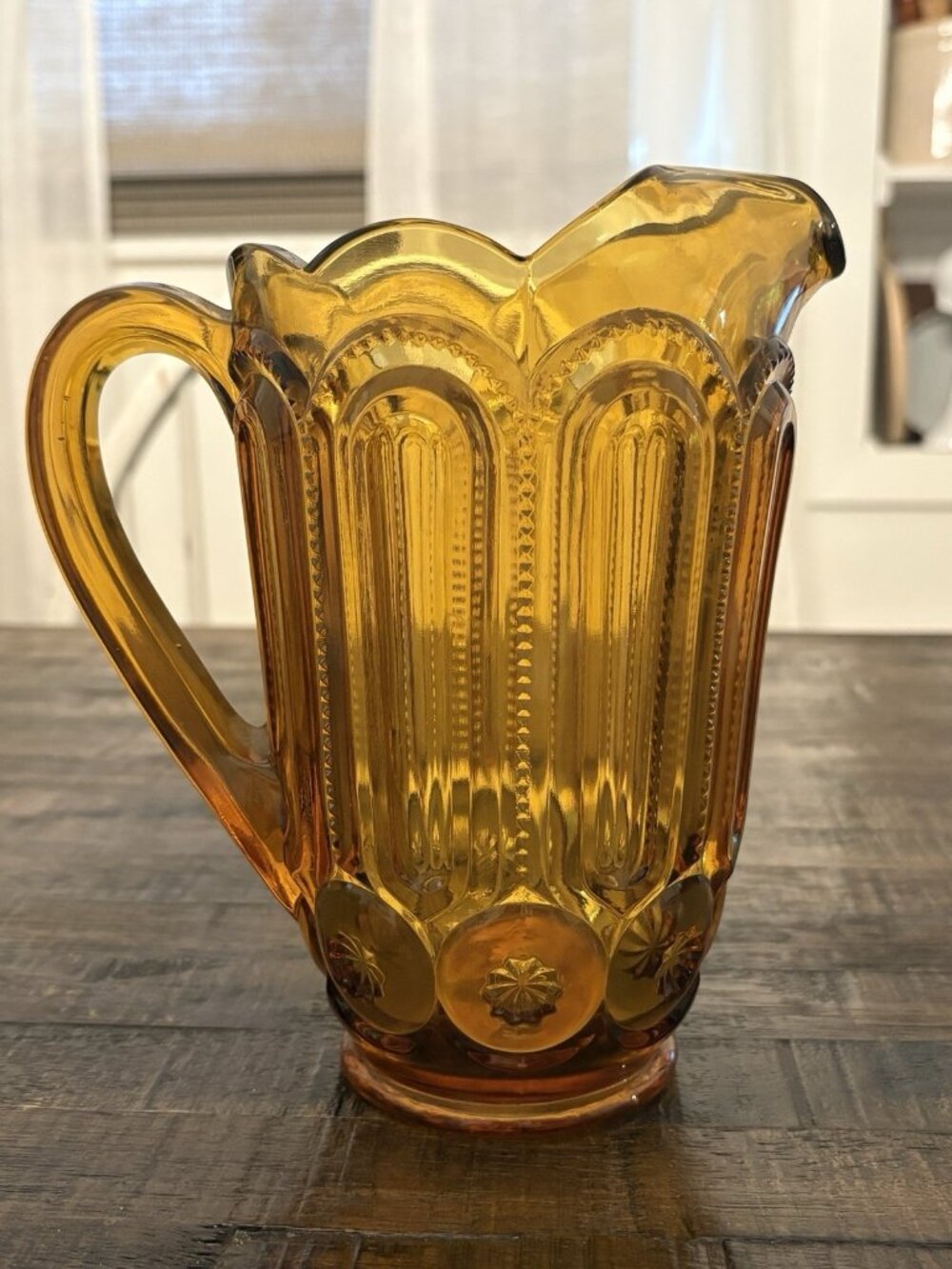 Vintage LE Smith Moon & Star Amber Pitcher